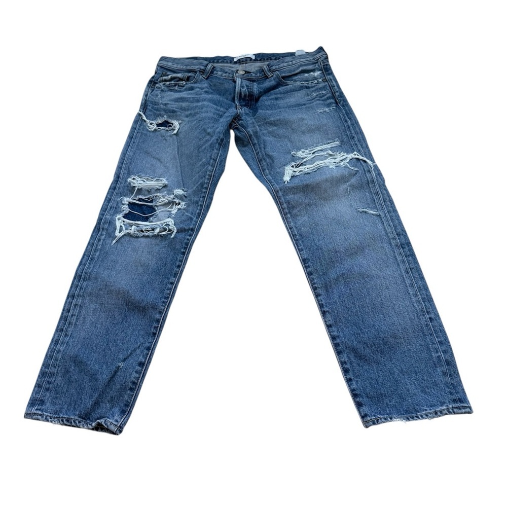 Moussy Distressed Straight Leg Jeans in Blue